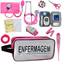 Kit de Enfermagem Aparelho de Pressao Estetoscopio Necessaire Transparente Medidor Glicose Multi Estagio Premium