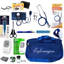 Kit de enfermagem azul premium com eststoscópio e esfigmomanômetro completo