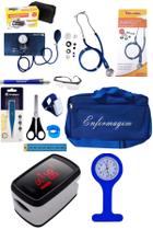 Kit de enfermagem azul premium com oxímetro e relógio