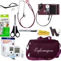 Kit de enfermagem bordô p.a med com estetoscópio e esfigmomanômetro completo Kit de enfermagem bordô p.a med com estetoscópio e esfigmomanômetro completo