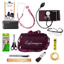 Kit De Enfermagem Bordô P.A Med Com Medidor De Pressão