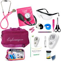 Kit de enfermagem com esteto esfigmo bolsa transparente rosa