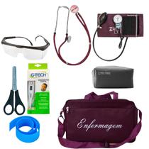 Kit de enfermagem com esteto esfigmo termometro bordô