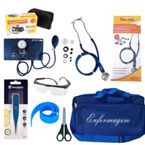 Kit de enfermagem com esteto esfigmo termômetro e bolsa