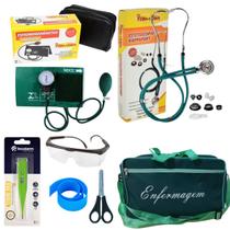 Kit de enfermagem com esteto esfigmo termômetro e bolsa