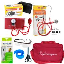 Kit de enfermagem com esteto esfigmo termômetro e bolsa