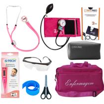 Kit de enfermagem com esteto esfigmo termometro pink
