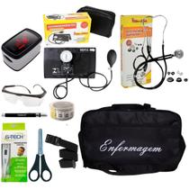 Kit de enfermagem com medidor de pressão batimentos e bolsa