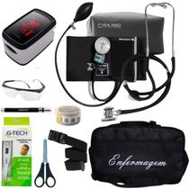 Kit de enfermagem com medidor de pressão batimentos e bolsa