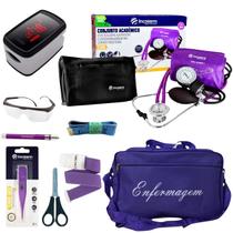 Kit de enfermagem com medidor de pressão batimentos e bolsa