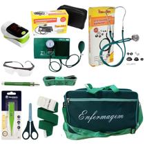 Kit de enfermagem com medidor de pressão batimentos e bolsa