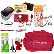 Kit de enfermagem com medidor de pressão batimentos e bolsa