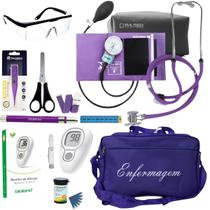 Kit de enfermagem completo com medidor de pressão estetoscópio medidor de açúcar roxo pamed