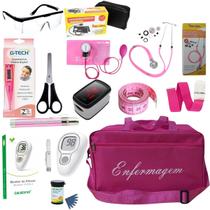 Kit de enfermagem completo preto com estetoscópio esfigmo e oximetro
