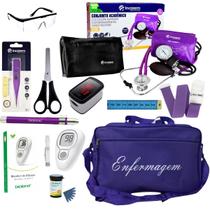 Kit de enfermagem completo preto com estetoscópio esfigmo e oximetro