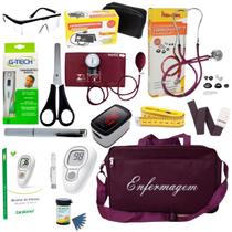 Kit de enfermagem completo preto com estetoscópio esfigmo e oximetro