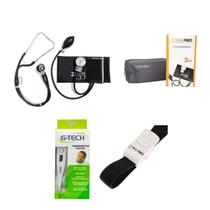 kit de enfermagem diversas cores esfigmo com esteto duplo,garrote de presilha e termômetro PRETO PAMED