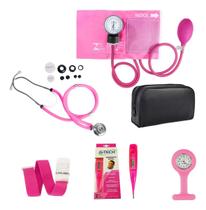 Kit De Enfermagem Esteto Esfigmo Garrote Termômetro Relógio