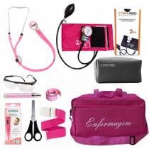 Kit de enfermagem pink com esfigmomanômetro e estetoscópio