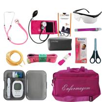Kit de enfermagem pink pamed com esgimomanômetro e estetoscópio completo
