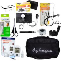 Kit de enfermagem preto premium com esfigmomanômetro completo