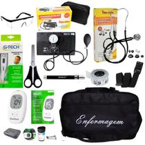 Kit de enfermagem preto premium com esfigmomanômetro completo