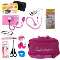 Kit de enfermagem rosa premium com aparelho de pressão e estetoscópio
