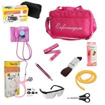 Kit De Enfermagem Rosa Premium Com Esfigmomanômetro