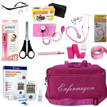Kit de enfermagem Rosa premium com glicossimetro e esfigmo