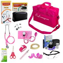 Kit de Enfermagem Rosa Premium com Glicosssimetro
