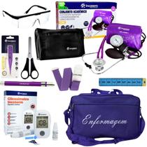 Kit de enfermagem roxo incoterm com esfigmomanômetro e estetoscópio completo Kit de enfermagem roxo incoterm com esfigmomanômetro e estetoscópio completo