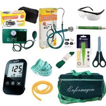 Kit De Enfermagem Verde Com Medidor De Pressão E Glicose