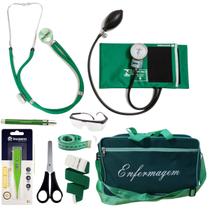 Kit de enfermagem verde p.a med com esfigmomanômetro e estetoscópio