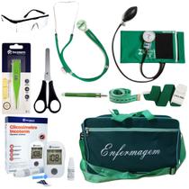 Kit de enfermagem verde p.a med com estetoscópio e esfigmomanômetro completo Kit de enfermagem verde p.a med com estetoscópio e esfigmomanômetro completo