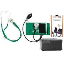 Kit de enfermagem verde p.a med com estetoscópio e esfigmomanômetro completo
