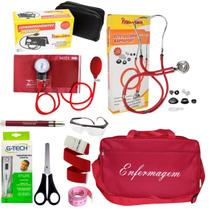 Kit De Enfermagem Vermelho Com Medidor De Pressão Premium