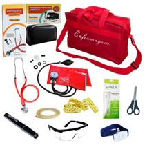 Kit De Enfermagem Vermelho Com Medidor De Pressão