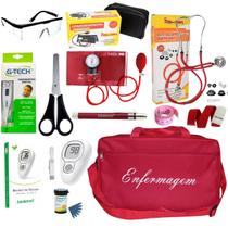 Kit de enfermagem vermelho premium com estetoscópio e esfigmomanômetro completo