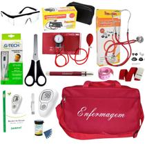 Kit De Enfermagem Vermelho Premium Com Medidor De Pressão Completo