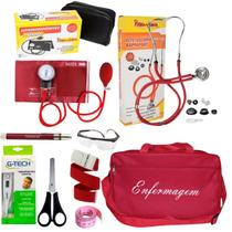 Kit de enfermagem vermelho premium com medidor de pressão