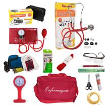 Kit de enfermagem vermelho premium com oxímetro e relógio