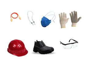Kit DE EPI - Botina + Luva + Óculos de Proteção + Protetor Auricular + Máscara + Capacete VERMELHO