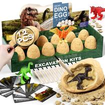 Kit de escavação de ovos de dinossauro Uregoio para crianças com lupa e cartões