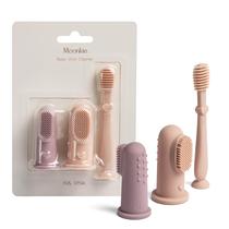 Kit de Escova Dental de Dedo para Bebê Moonkie 3 Peças em Silicone