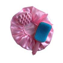 Kit de Escovas: Raquete Fashion + Escova Massageadora de Silicone e Touca de Cetim para Desembaraçar