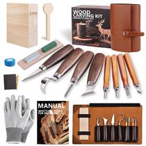 Kit de escultura em madeira Bluvizo Deluxe com estojo de couro 25 em 1 Kit de escultura em madeira Bluvizo Deluxe com estojo de couro 25 em 1