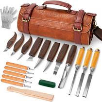 Kit de escultura em madeira K KERNOWO 20 unidades com bolsa de armazenamento de couro
