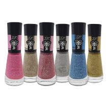 Kit de esmalte com gliter holográfico 3D Top Beauty 6 cores