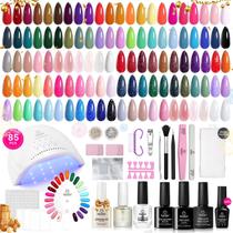 Kit de Esmalte em Gel para Unhas com 85 Peças e Luz UV - 55 Cores