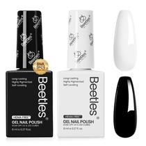 Kit de esmaltes de gel para unhas besouros, preto, branco, sem hema, pacote com 2 unidades
